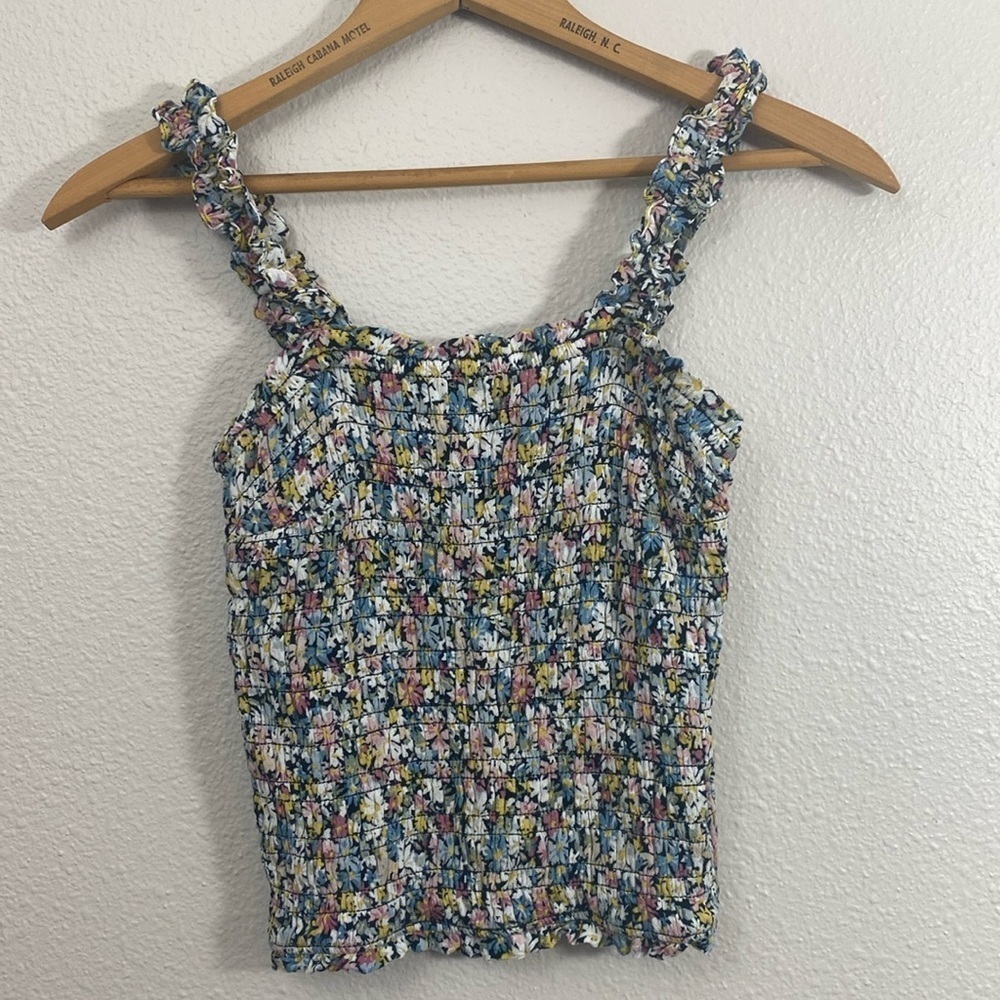 Abercrombie Floral print Shirred Elastic Crop Top w Ruffle Straps size XS